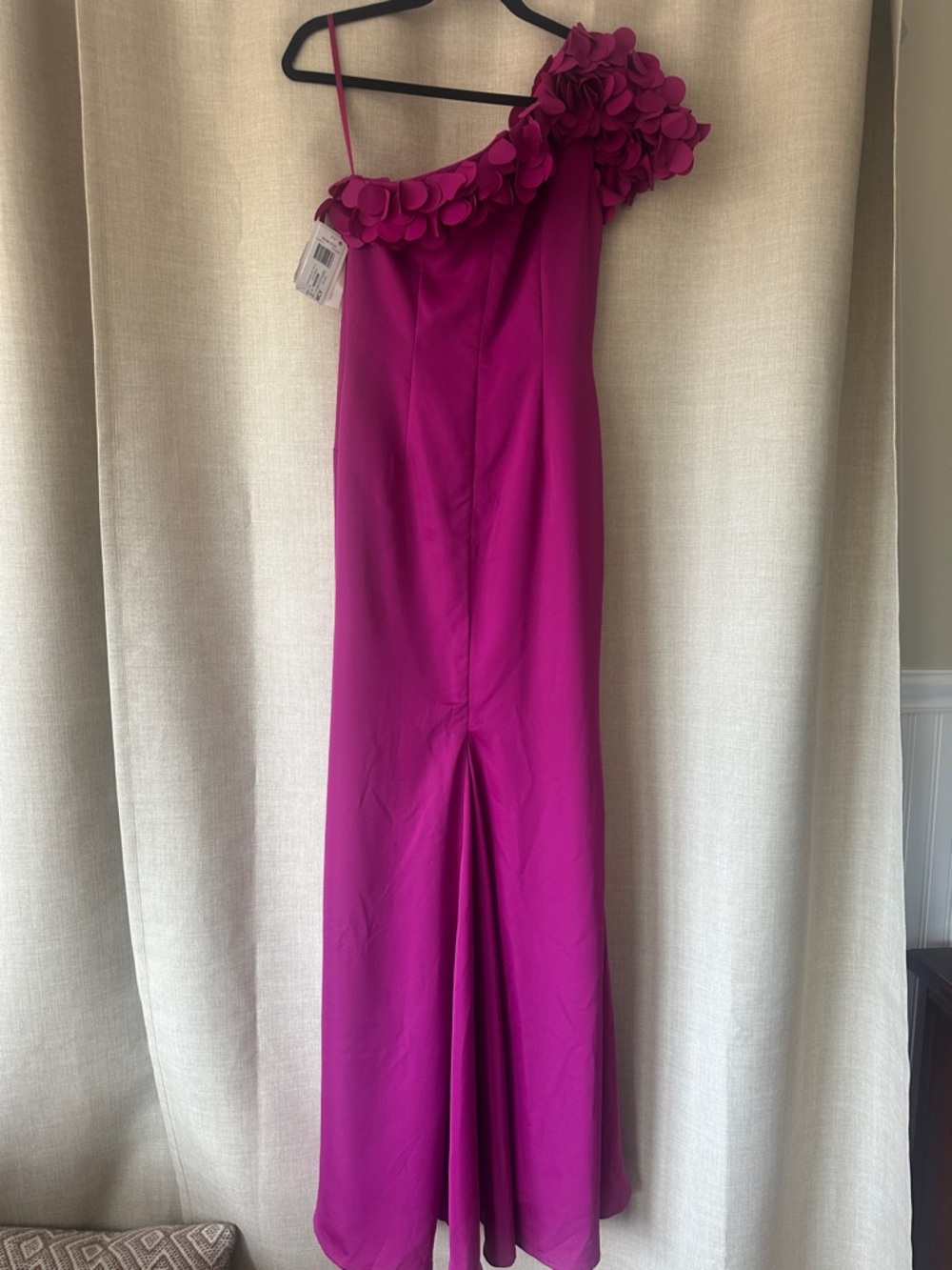 Rene Ruiz One-Shoulder Floral Appliqué Gown - Fuchsia Sz 6 NWT - Picture 7 of 8